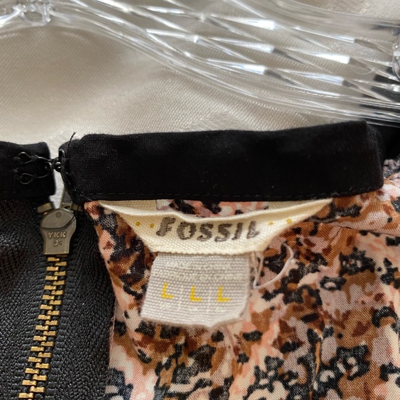 Fossil Short Sleeve Boho Print Dress with Pockets Black & Brown L - Picture 4 of 9